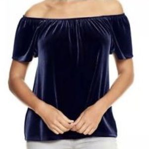 Navy Blue Velvet Off The Shoulder Top